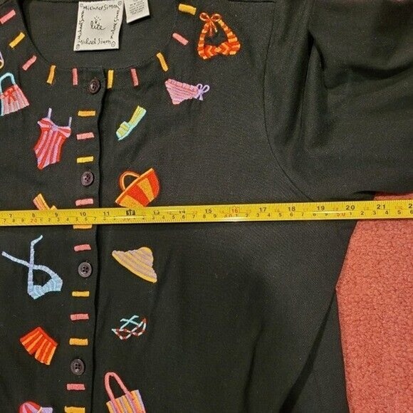 Michael Simon Lite Womens Embroidered Cardigan Size M Shoe Purse Print Artsy - Picture 8 of 9